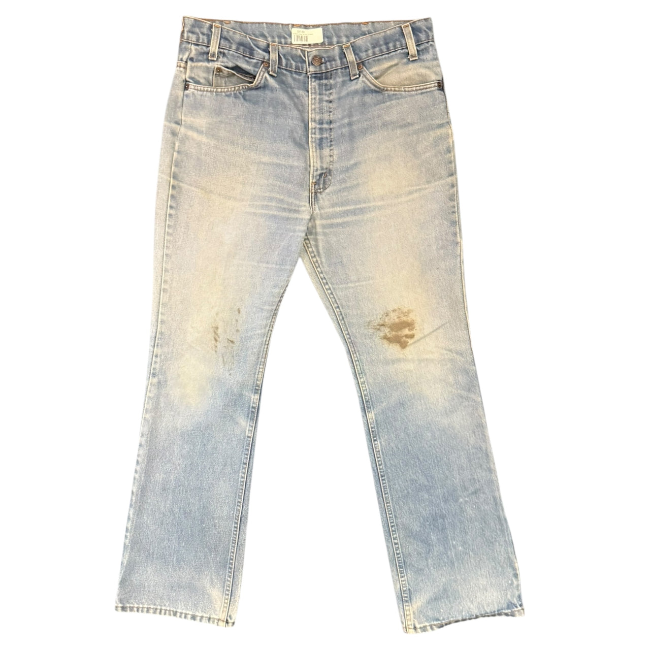 Levis Light Wash Orange Tab Flairs w/ Stains on knee