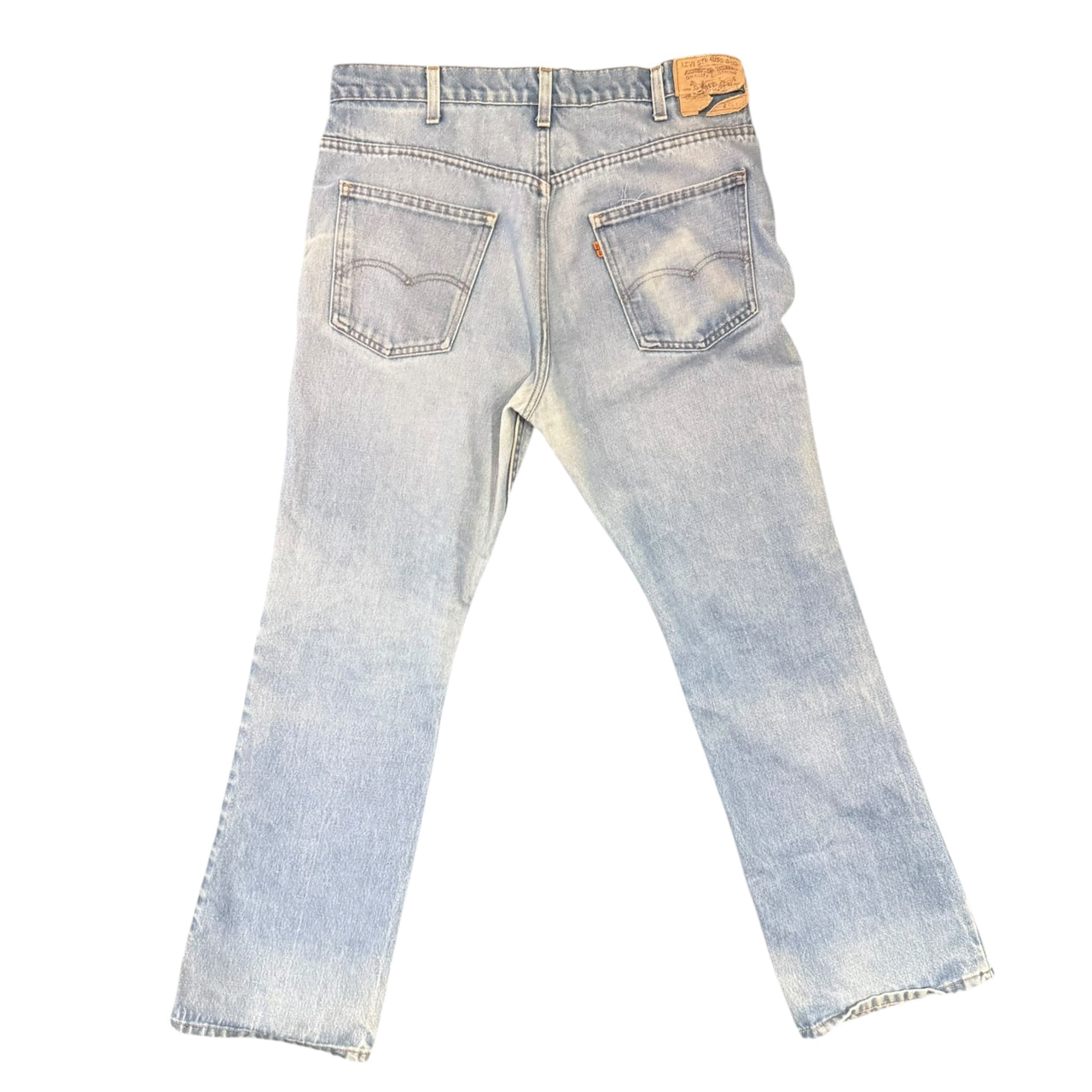 Levis Light Wash Orange Tab Flairs w/ Stains on knee