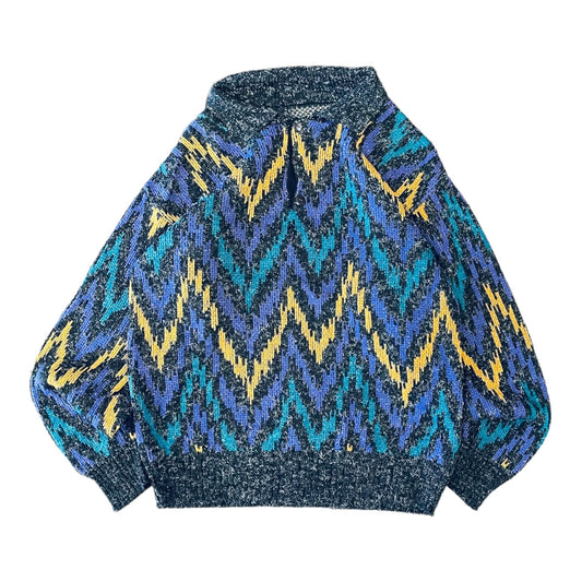 Vintage Multicolor Zig Zag Polo Sweater - L - 2c