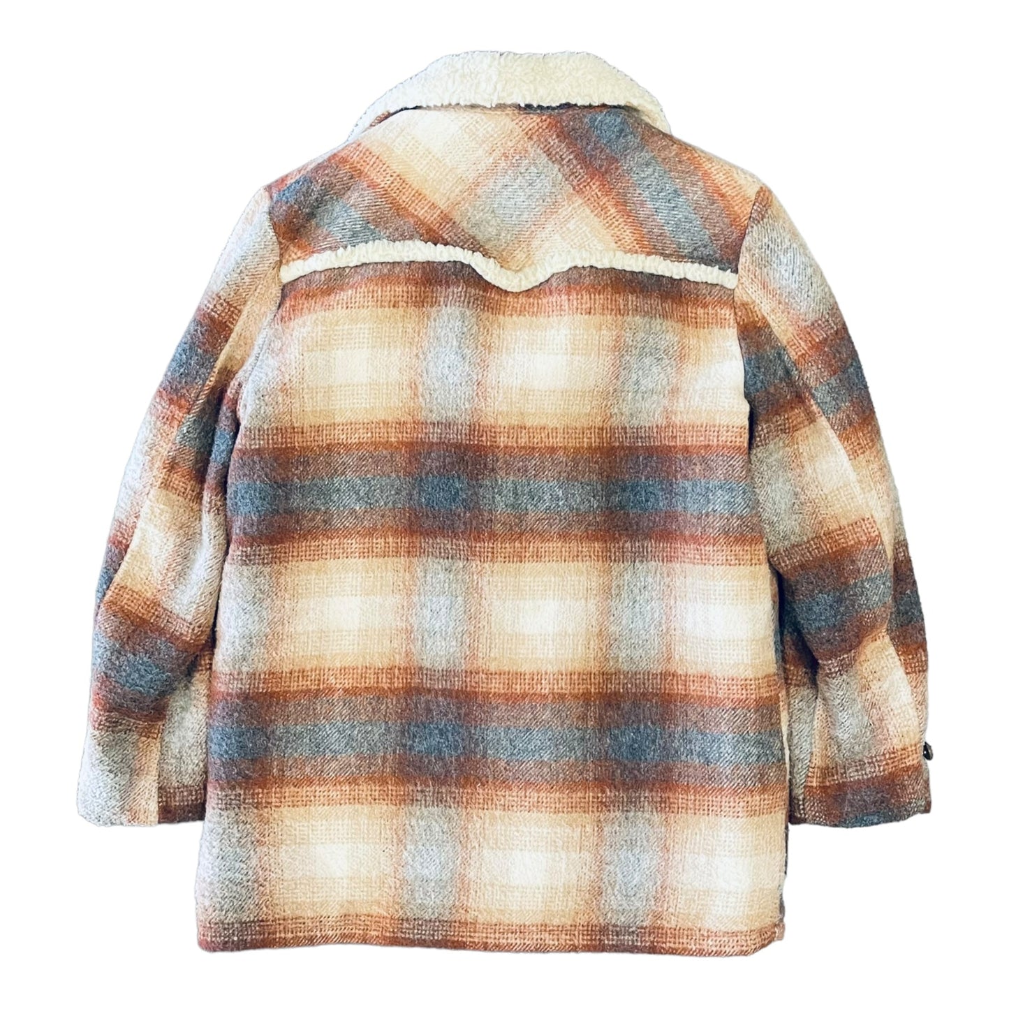 70's Silton Sherpa Lined Plaid Wool Coat - L - 2c